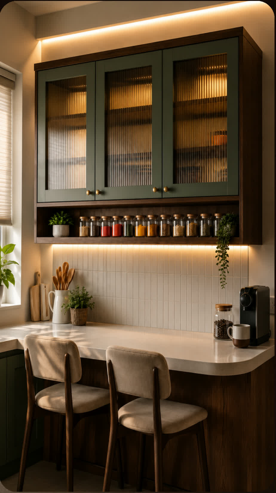 Fluted glass kitchen cabinetry
